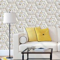 Papel De Parede 3D Dourado E Cinza Geometrico Autocolante