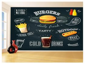 Papel De Parede 3D Estilo Lousa Lanches Comidas 3,5M Lcb30