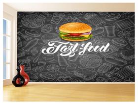 Papel De Parede 3D Estilo Lousa Lanches Comidas 3,5M Lcb37