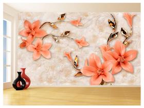 Papel De Parede 3D Floral Textura Sala Flores 3,5M Xfl249 Papel De Parede 3D Floral Textura Sala Flores 3,5M Xfl249