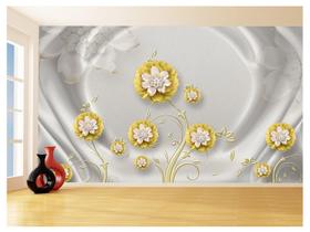 Papel De Parede 3D Floral Textura Sala Flores 3,5M Xfl251