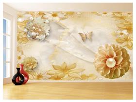 Papel De Parede 3D Floral Textura Sala Flores 3,5M Xfl267