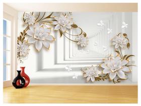 Papel De Parede 3D Floral Textura Sala Flores 3,5M Xfl291