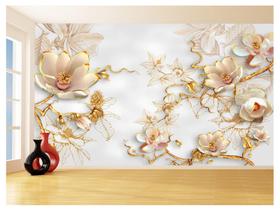 Papel De Parede 3D Floral Textura Sala Flores 3,5M Xfl348