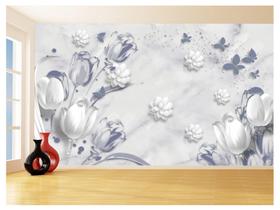 Papel De Parede 3D Floral Textura Sala Flores 3,5M Xfl358