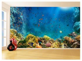 Papel De Parede 3D Fundo Do Mar Peixes Oceano 3,5M Fm113