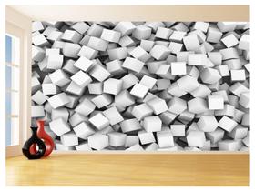 Papel De Parede 3D Geométrico Cubos Branco Cinza 3,5M Gmt81