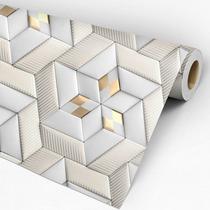 Papel De Parede 3D Geométrico Dourado e Cinza Sala Quarto Escritório - Lopes Decor