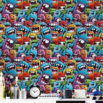 Papel de Parede 3D Grafite desenho Gamer cartoon Divertido decorado moderno Varias cores Vinil 12m