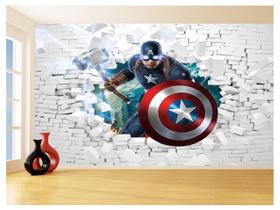 Papel De Parede 3D Heróis Capitão América Thor 3,5M Nhma106