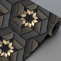 Papel de Parede 3D Hexágonos em Tons de Cinza e Dourado 2,50 Metros Sala Quarto Escritório