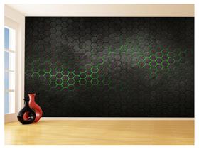 Papel De Parede 3D Hexágonos Moderno Gamer Verde 3,5M Txt43 - Você Decora