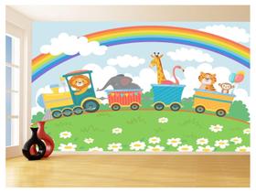 Papel De Parede 3D Infantil Animais Trenzinho 3,5M Azs376