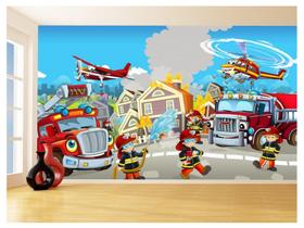 Papel De Parede 3D Infantil Bombeiros Caminhão 3,5M Azs343