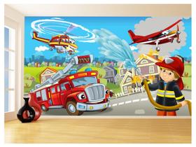 Papel De Parede 3D Infantil Bombeiros Caminhão 3,5M Azs349