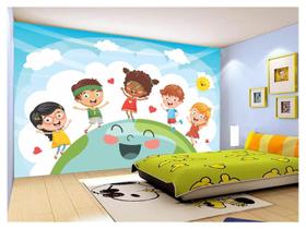 Papel De Parede 3D Infantil Crianças Amigos Céu 3,5M s252