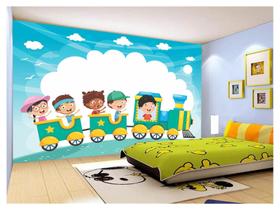 Papel De Parede 3D Infantil Crianças Amigos Céu 3,5M s253