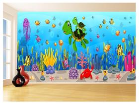 Papel De Parede 3D Infantil Fundo Do Mar Peixes 3,5M Azs324