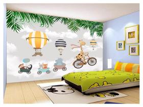 Papel De Parede 3D Infantil Nuvens Girafa Babê 3,5M s374