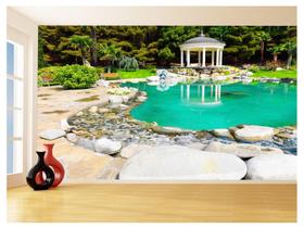Papel De Parede 3D Jardim Lago Pedras Gazebo 3,5M Jjp45 Papel De Parede 3D Jardim Lago Pedras Gazebo 3,5M Jjp45