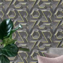 Papel de Parede 3D Labirinto Preto Fios Dourados Gold Autocolante Lavável