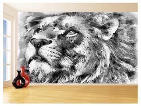 Papel De Parede 3D Leão Preto E Branco Animais 3,5M Anm485
