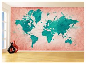 Papel De Parede 3D Mapa Mundi Arte Cimento Cores 3,5M Nmu76