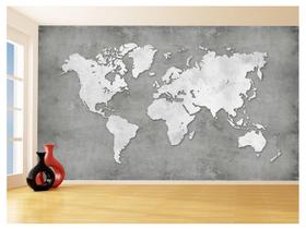 Papel De Parede 3D Mapa Mundi Cimento Concreto 3,5M Nmu29