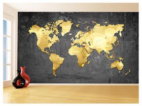 Papel De Parede 3D Mapa Mundi Concreto Dourado 3,5M Nmu53