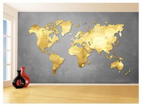 Papel De Parede 3D Mapa Mundi Concreto Dourado 3,5M Nmu59 Papel De Parede 3D Mapa Mundi Concreto Dourado 3,5M Nmu59