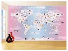 Papel De Parede 3D Mapa Mundi Infantil Animais 3,5M Nmu86