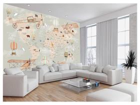 Papel De Parede 3D Mapa Mundi Kids Avião Balão 3,5M Nmu87