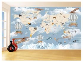 Papel De Parede 3D Mapa Mundi Kids Avião Balão 3,5M Nmu88