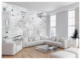 Papel De Parede 3D Mapa Mundi Kids Avião Balão 3,5M Nmu90