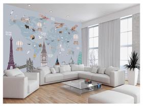 Papel De Parede 3D Mapa Mundi Kids Avião Balão 3,5M Nmu94 Papel De Parede 3D Mapa Mundi Kids Avião Balão 3,5M Nmu94