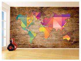 Papel De Parede 3D Mapa Mundi Madeira Arte Cores 3,5M Nmu24 Papel De Parede 3D Mapa Mundi Madeira Arte Cores 3,5M Nmu24