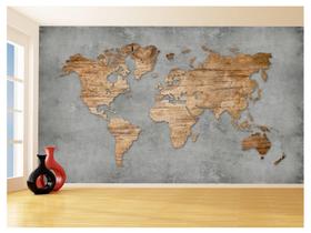 Papel De Parede 3D Mapa Mundi Madeira Concreto 3,5M Nmu31 Papel De Parede 3D Mapa Mundi Madeira Concreto 3,5M Nmu31