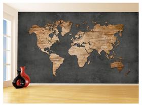Papel De Parede 3D Mapa Mundi Madeira Concreto 3,5M Nmu35
