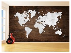 Papel De Parede 3D Mapa Mundi Madeira Concreto 3,5M Nmu66