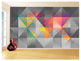 Papel De Parede 3D Mapa Mundi Moderno Concreto 3,5M Nmu72
