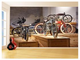 Papel De Parede 3D Moto Antiga Bicicleta Museu 3,5M Bkm121