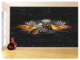 Papel De Parede 3D Moto Bike Desenho Fogo Chamas 3,5M Bkm84