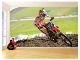 Papel De Parede 3D Moto Cross Trilha Terra Mx 3,5M Bkm19