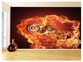 Papel De Parede 3D Moto Esporte Fogo Radical 3,5M Bkm99