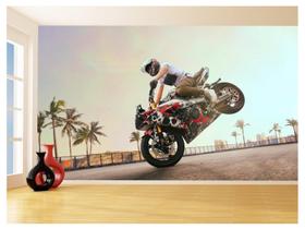 Papel De Parede 3D Moto Grau Empinando Manobra 3,5M Bkm31