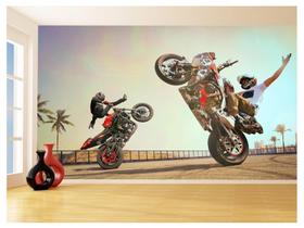 Papel De Parede 3D Moto Grau Empinando Manobra 3,5M Bkm34