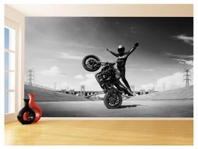 Papel De Parede 3D Moto Grau Empinando Manobra 3,5M Bkm37