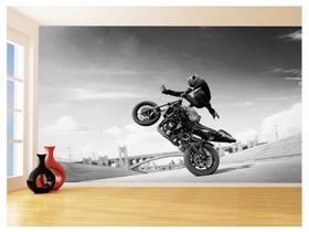 Papel De Parede 3D Moto Grau Empinando Manobra 3,5M Bkm38