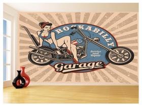 Papel De Parede 3D Moto Retrô Arte Pinup Custom 3,5M Bkm129