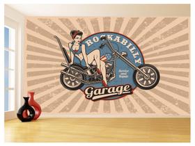 Papel De Parede 3D Moto Retrô Arte Pinup Custom 3,5M Bkm130